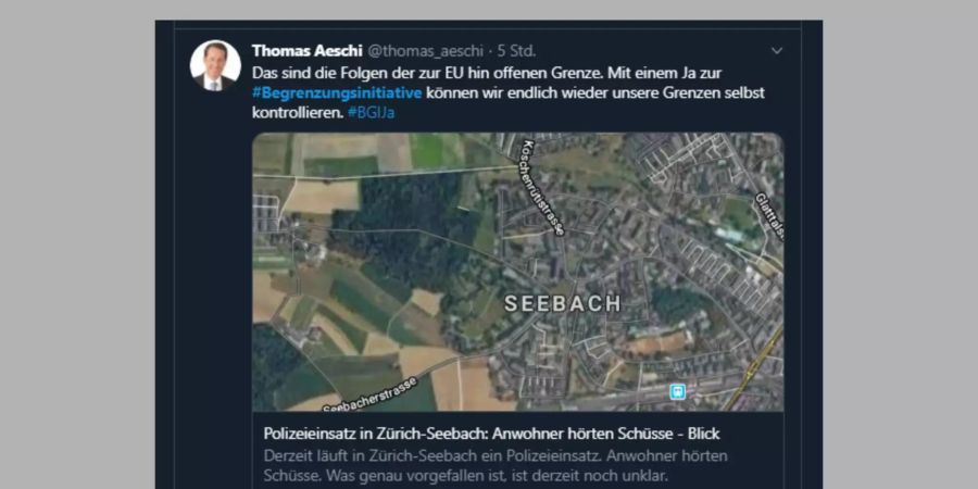 Twitter-Beitrag von SVP-Fraktionschef Thomas Aeschi.