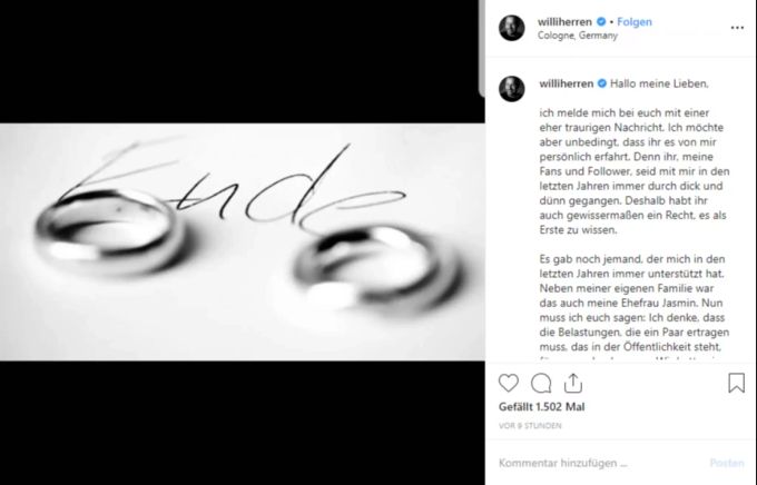 Mit zwei Ringen und dem Wort «Ende» erklärt Willi Herren sein Ehe-Aus. willi herren