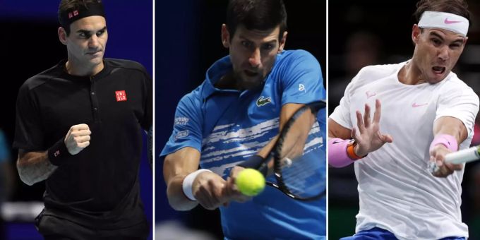 Roger Federer, Novak Djokovic und Rafael Nadal (v.l.n.r.). Roger Federer Nadal Djokovic