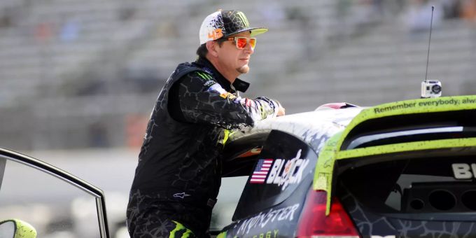 Ken Block an einem Rally Cross Event auf dem Texas Motor Speedway im Jahr 2012. Ken Block