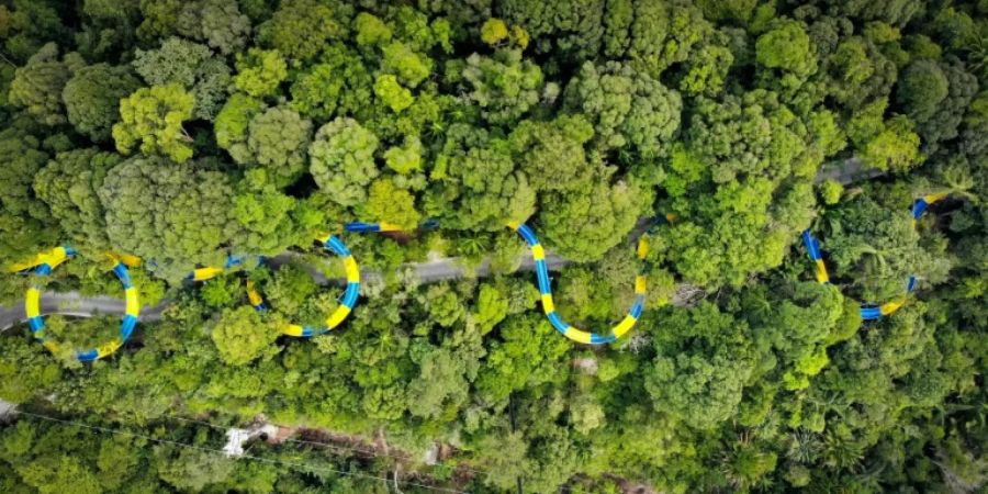 Blick aus der Vogelperspektive auf die Wasserrutsche