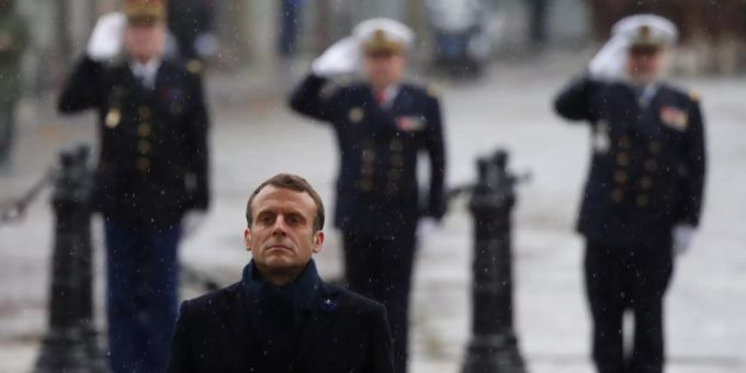 Emmanuel Macron an der Gedenkfeier zum 101. Jahrestag des Endes vom 1. Weltkrieg. Emmanuel Macron