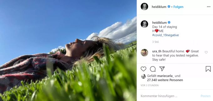 Heidi Klum ist nicht mit dem Coronavirus infiziert. heidi klum