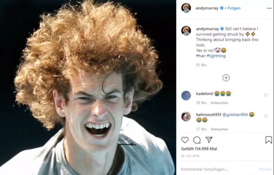 Andy Murray scherzt auf seinem Instagram-Kanal über seine eigene Frisur.