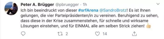 Ein Twitter-User lobt die Parteichefs. arena