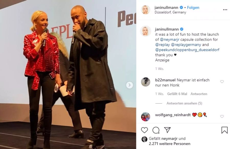 Janin Ullmann moderiert einen Anlass von Neymar und dessen Modemarke in Düsseldorf.