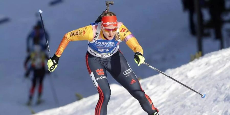 Denise Herrmann siegte in Pokljuka. Foto: Darko Bandic/AP/dpa