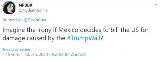 Userin @NydiaPBonilla amüsiert sich auf Twitter über den Fall der US-Grenzmauer. Donald Trump mauer