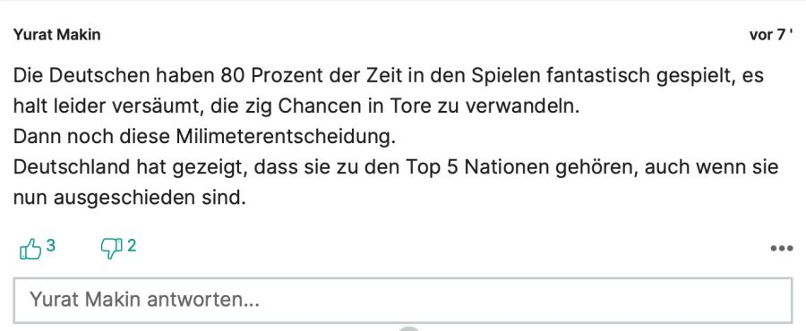 «Yurat Makin» lobt die Leistung der deutschen Fussballnationalmannschaft an der WM in Katar.