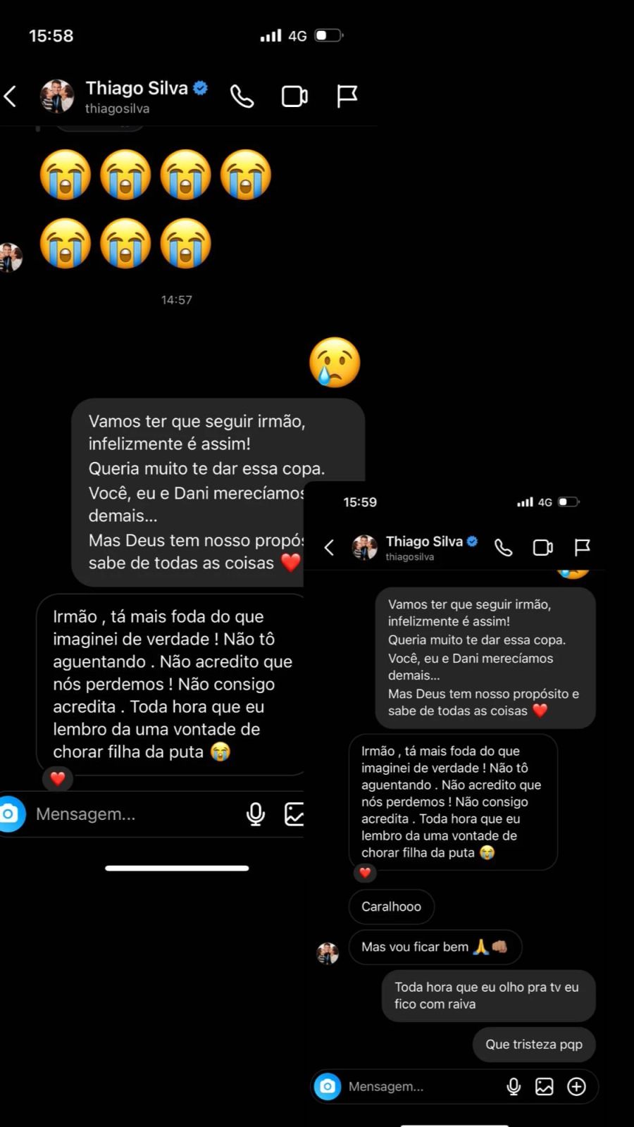 Auch den Chat mit Captain Thiago Silva veröffentlicht Neymar.