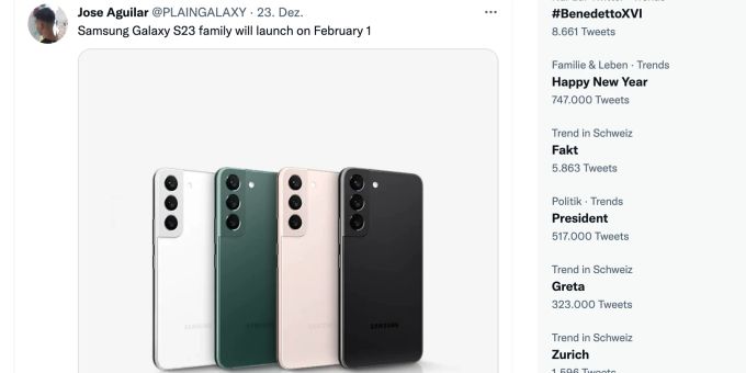 Auf Twitter sind die ersten geleakten Fotos des Samsung Galaxy S23 zu finden Samsung Galaxy S23