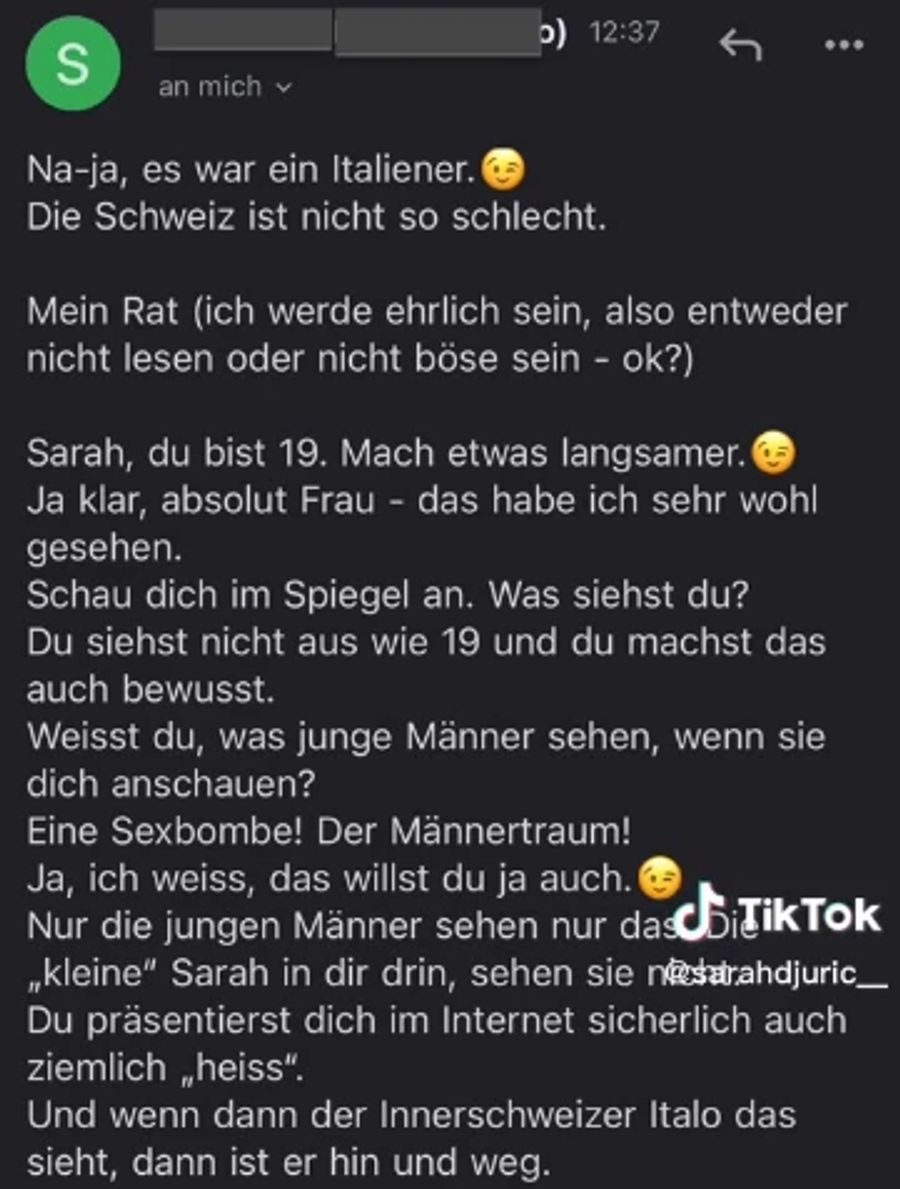 Sarah Djuric hat die E-Mail des Polizisten auf TikTok veröffentlicht.