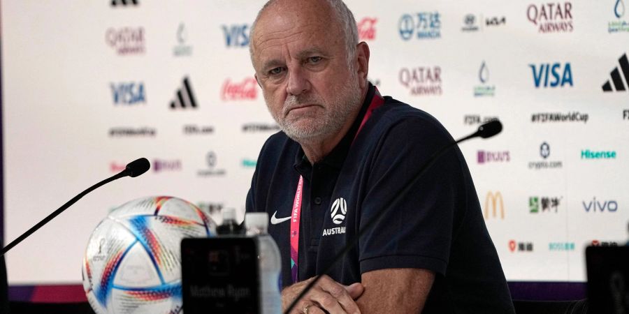 Eine Antwort des 59-Jährigen auf eine Journalisten-Frage sorgte für Gelächter: Australiens Cheftrainer Graham Arnold.