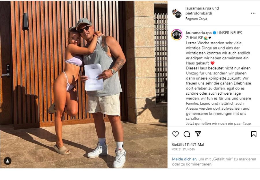 Mit diesem Instagram-Post machten die Influencer ihren Haus-Kauf öffentlich.