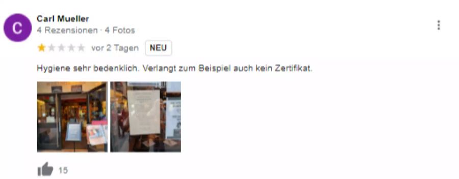 Nach der Zwangs-Schliessung hagelt es auf Google schlechte Rezensionen.