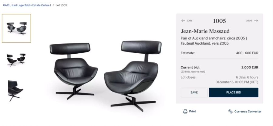 Sessel von Jean-Marie Massaud bei der Karl Lagerfeld Auktion.