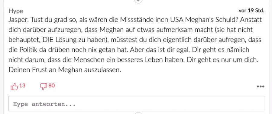 Hype kontert, dass die Missstände in den USA sicherlich nicht Meghan Markles Schuld seien.