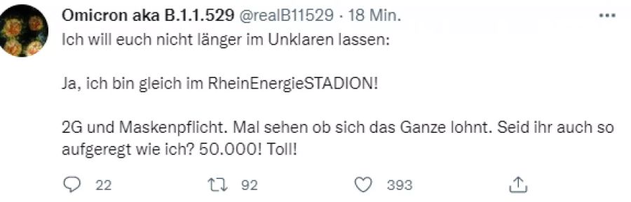 Omikron freut sich auf den Besuch im Stadion mit 50'000 Personen.