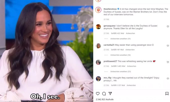 Meghan Markle freut sich in der Talkshow von Ellen DeGeneres. Meghan Markle