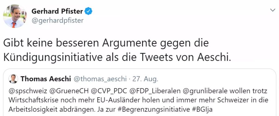 Gerhard Pfister Begrenzungsinitiative Aeschi