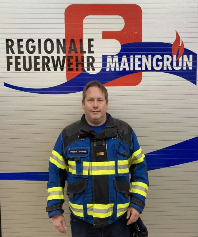 Patrick Tschirky ist seit 2018 Kommandant der Regionalen Feuerwehr Maiengrün. Patrick Tschirky Feuerwehr Maiengrün