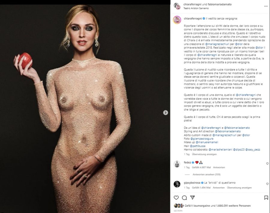 Unter dem Foto von Chiara Ferragni sammeln sich auch kritische Kommentare.