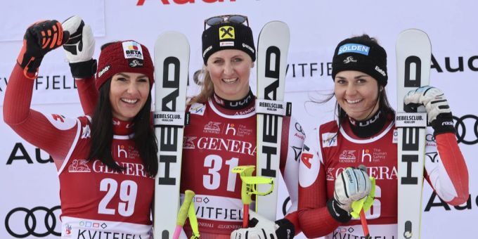 Österreich jubelt über einen Dreifachsieg im Super-G. Super-G