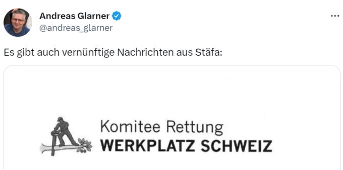 SVP-Nationalrat Andreas Glarner begrüsst den Flyer auf Twitter: «Vernünftige anchrichten aus Stäfa». Tweet Glarner Klimaschutz-Gesetz Flyer