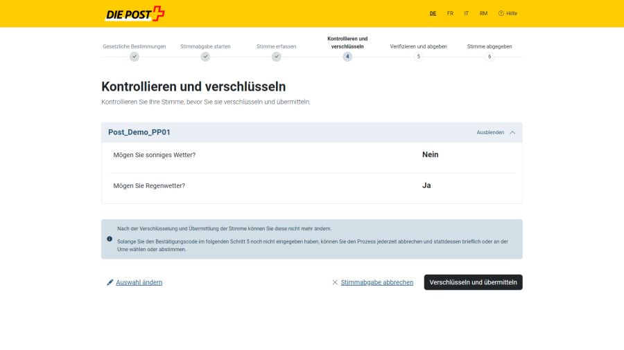 Im Anschluss gibt es nochmals die Gelegenheit, die Stimmen zu kontrollieren.