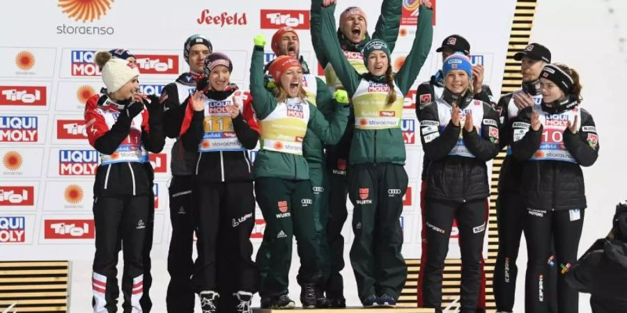 Deutschland hat zum dritten Mal in Serie das Mixed bei der Nordischen Ski-WM gewonnen. Foto: Hendrik Schmidt