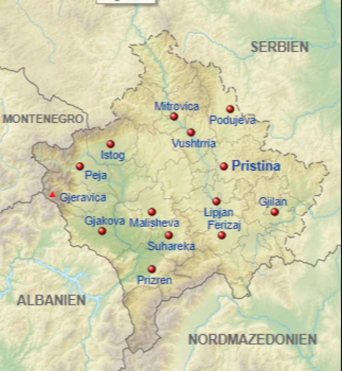 Die aktuelle Karte des Kosovo. Kosovo Karte