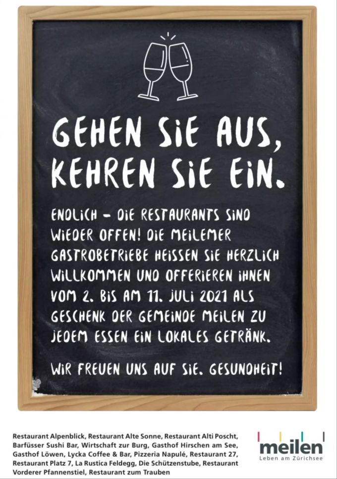 Meilen: Gemeinde-Aktion für das Gastrogewerbe. Meilen: Gemeinde-Aktion für das Gastrogewerbe.