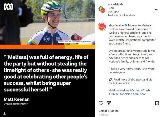 Der gewaltsame Tod von Melissa Hoskins, mutmasslich durch Rohan Dennis, rief grosse Bestürzung hervor. Melissa Hoskins Rohan Dennis