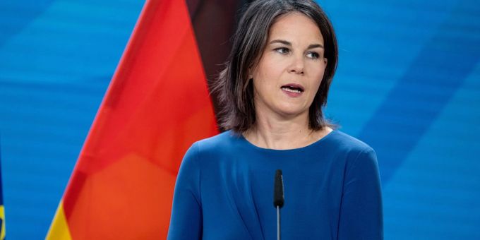 Die deutsche Aussenministerin Annalena Baerbock spricht bei einer Pressekonferenz. Aussenministerin Annalena Baerbock