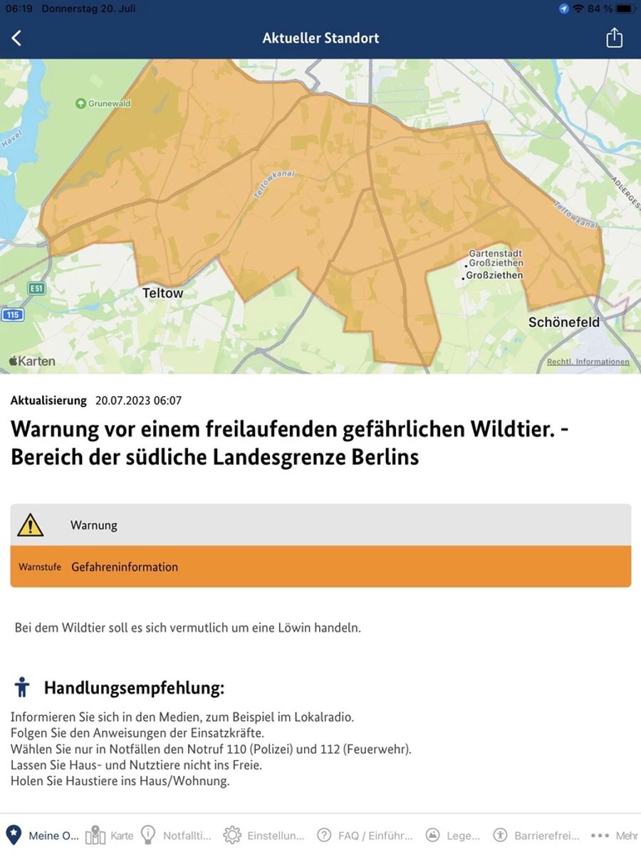 Warn-App Löwin Berlin Brandenburg