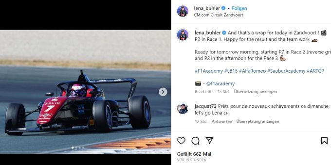 Léna Bühler fährt in Zandvoort zum zweiten Mal auf das Podest. Léna Bühler F1 Academy