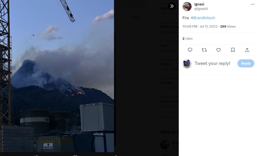 Der Waldbrand im Oberwallis ist von vielen Gemeinden aus gut zu sehen.