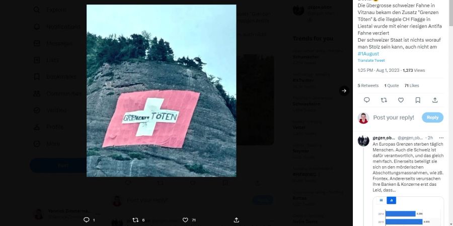 Ein solcher Vandalismus-Vorfall ist 2023 schon einmal einer anderen Schweizer Nationalflagge passiert.