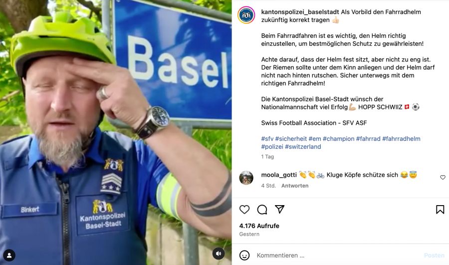 Die drei Polizisten im Video sagen: «Liebe Fussball-Nationalmannschaft: Wir sind keine Fussballprofis. Aber wir sind Profis, wenn es um die Sicherheit geht.»