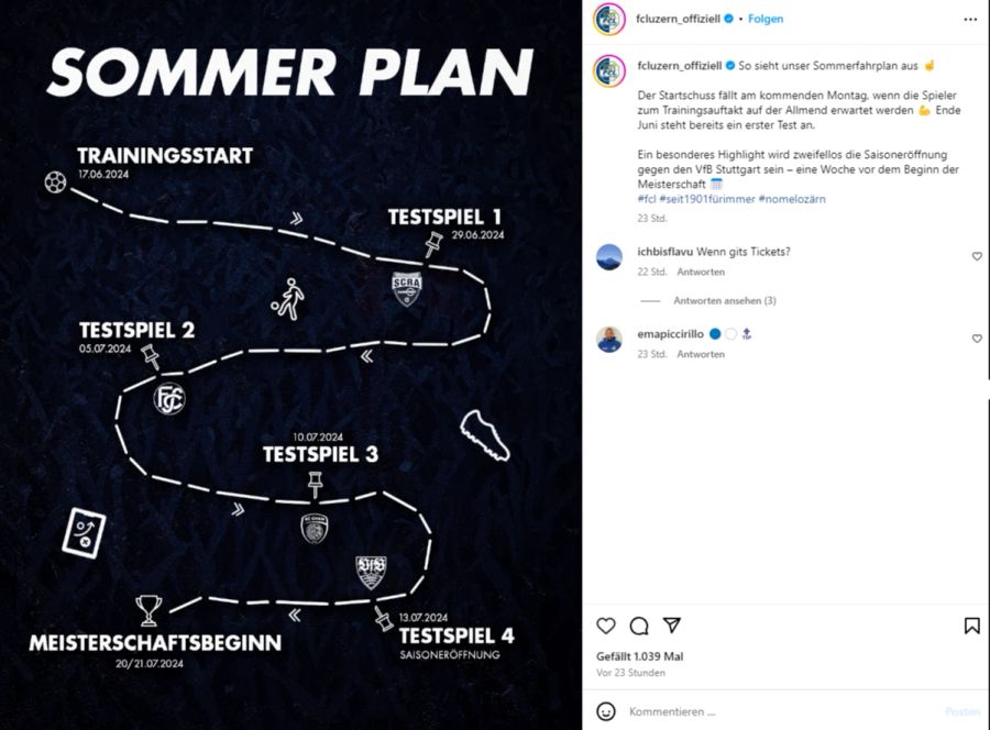 FC Luzern Sommer-Fahrplan