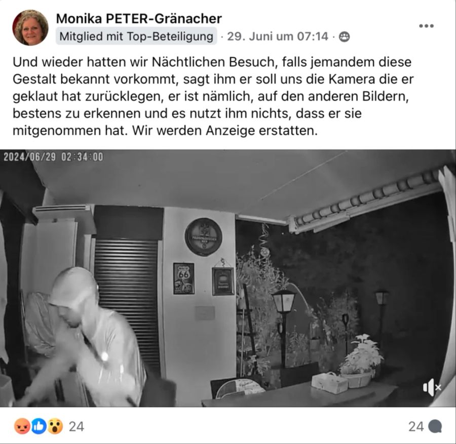 Der Überwachungsvideo wurde in die Facebook-Gruppe «Du bisch vo Villmergen AG wenn» gepostet. Mit einer Bitte um Hilfe.