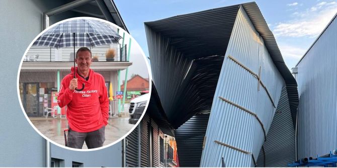 Windböe! Fitnesscenter-Dach fliegt weg – und keiner zahlt!