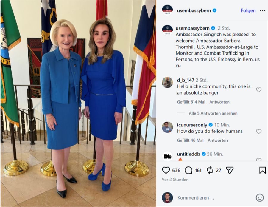 Jetzt war sie in Bern bei US-Botschafterin Callista Gingrich zu Besuch.
