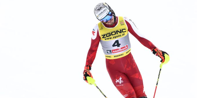 Manuel Feller nach dem Slalom an der Ski-WM in Saalbach-Hinterglemm. Manuel Feller Ski-WM Saalbach-Hinterglemm