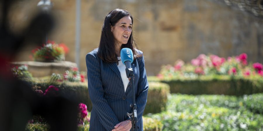 ARCHIV - Anita Orbán, stellvertretende Ministerpräsidentin und Außenministerin Ungarns, gibt ein Pressestatement am zweiten und letzten Tag der Sommerklausur der CSU-Landesgruppe im ...