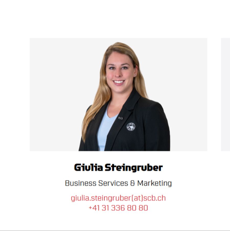 Wird auf der Webseite beim SCB unter den Mitarbeitenden aufgeführt: Giulia Steingruber.
