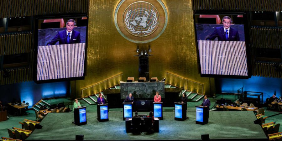 ARCHIV - Michelle Bachelet (l-r) aus Chile, Maria Fernanda Espinosa aus Ecuador, Rafael Mariano Grossi aus Argentinien, Rebeca Grynspan aus Costa Rica, Carolyn Rodrigues-Birkett aus Guy...