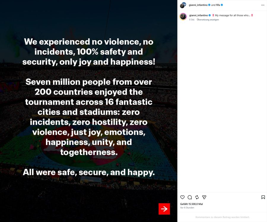 Gianni Infantino auf Instagram.