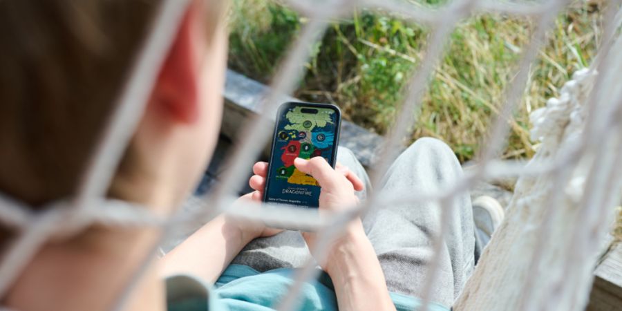 ILLUSTRATION - Ein Teenager liegt in einem Hängesessel und guckt auf sein Handy. (gestellte Szene) Foto: Annette Riedl/dpa
