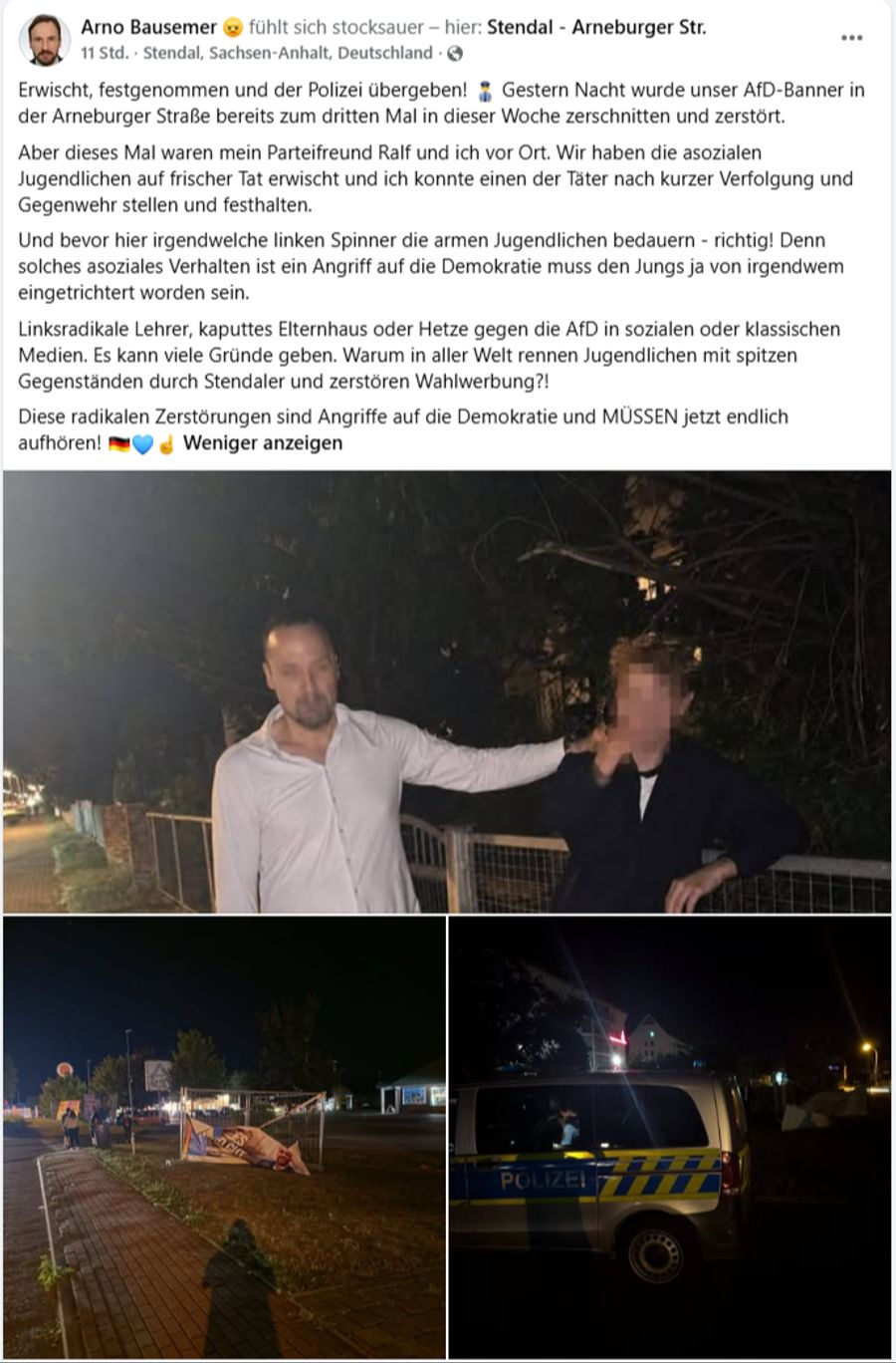 Laut seinem eigenen Post übergab er sie der Polizei.